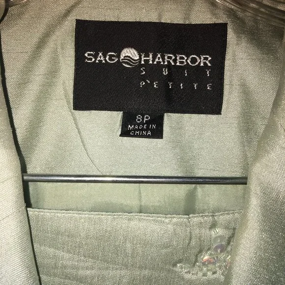 Sag Harbor Suit Petite Size 8P Seafoam Silvery Green Long Sleeve- Skirt Set - Picture 2 of 16